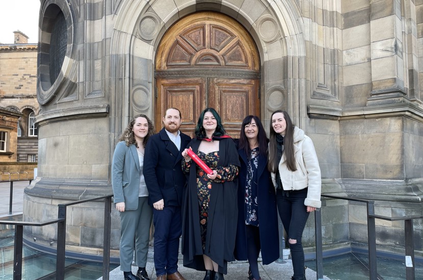 Shauna Flannigan (centre) with her partner Adam, mum and two sisters at her graduation in Edinburgh.